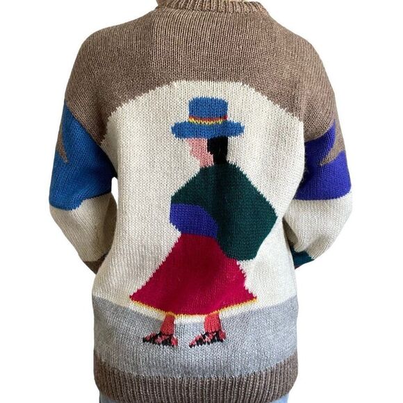 Vintage Hand Knit Peruviuan Alpaca Crewneck Oversized Rainbow Boho Sweater Sz XL - Picture 6 of 7